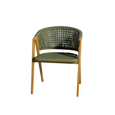 "Амстердам" стул плетеный из роупа, каркас алюминий, роуп зеленый круглый, ткань зеленая