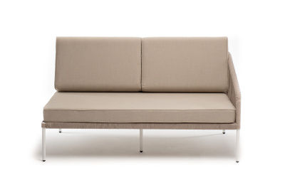 "Канны" левый модуль плетеный из роупа, каркас алюминий белый муар, роуп бежевый круглый, ткань бежевая 15052