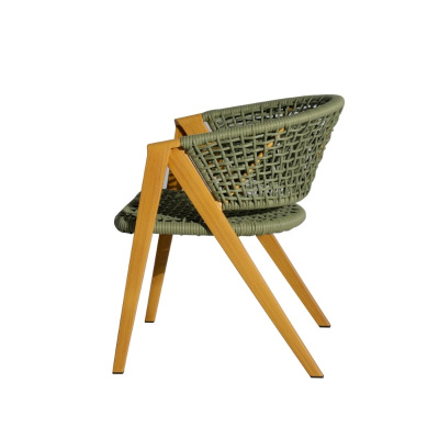 "Амстердам" стул плетеный из роупа, каркас алюминий, роуп зеленый круглый, ткань зеленая